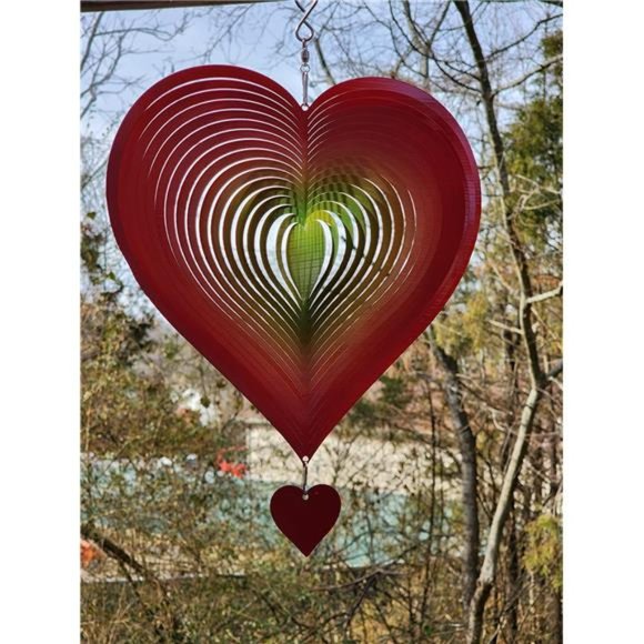 Spinner Red-Yellow Gradient Love Heart | 3D Metal Hanging Wind 8"W x 8"H - Picture 1 of 8